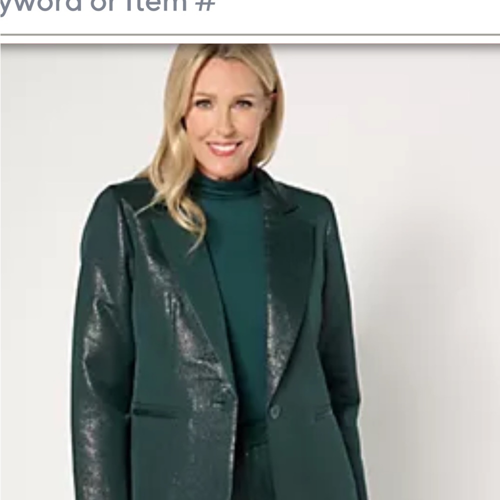 Joan Rivers Red Carpet Regular Metallic Shimmer Blazer - Emerald - Picture 1 of 7